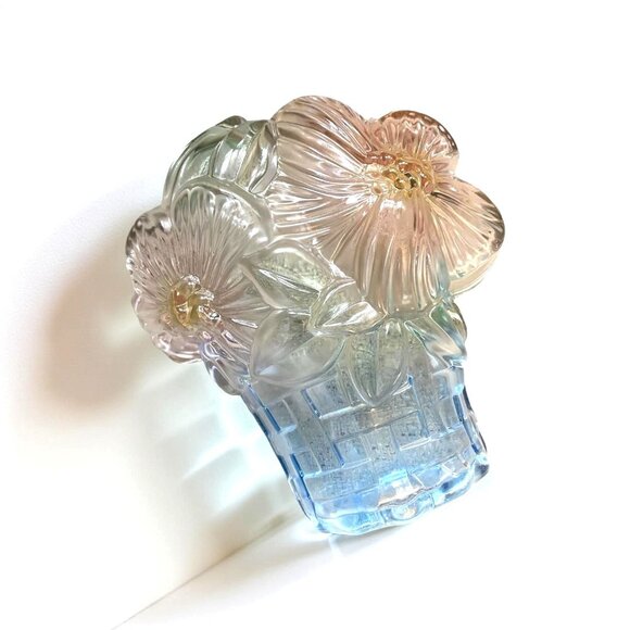 Glass Flower Basket Shaped Dish Bowl Mother's Day Gift Pastel Pink & Blue Gradie - Picture 2 of 4